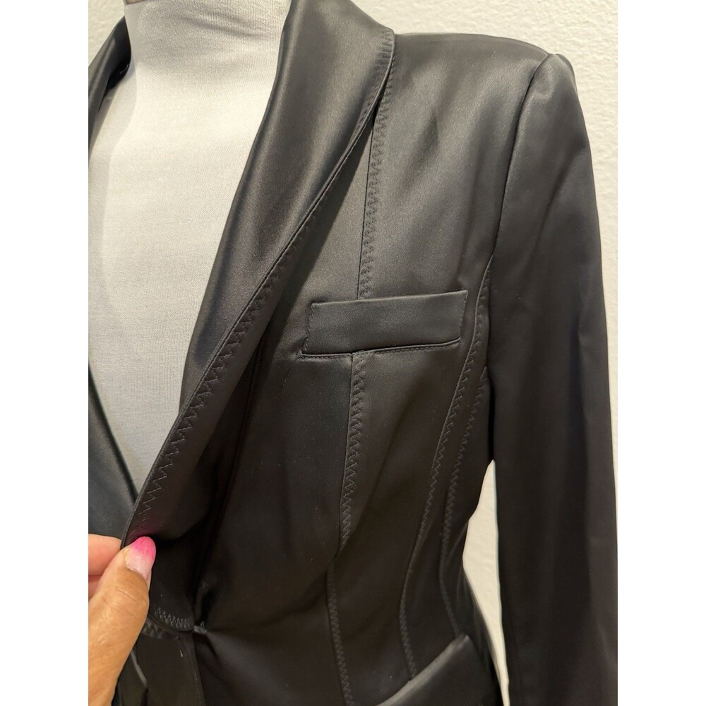 Marciano Women Black Noir Tuxedo Blazer NWT Size 10 Shawl Lapel Flare Back $278 - Picture 14 of 16